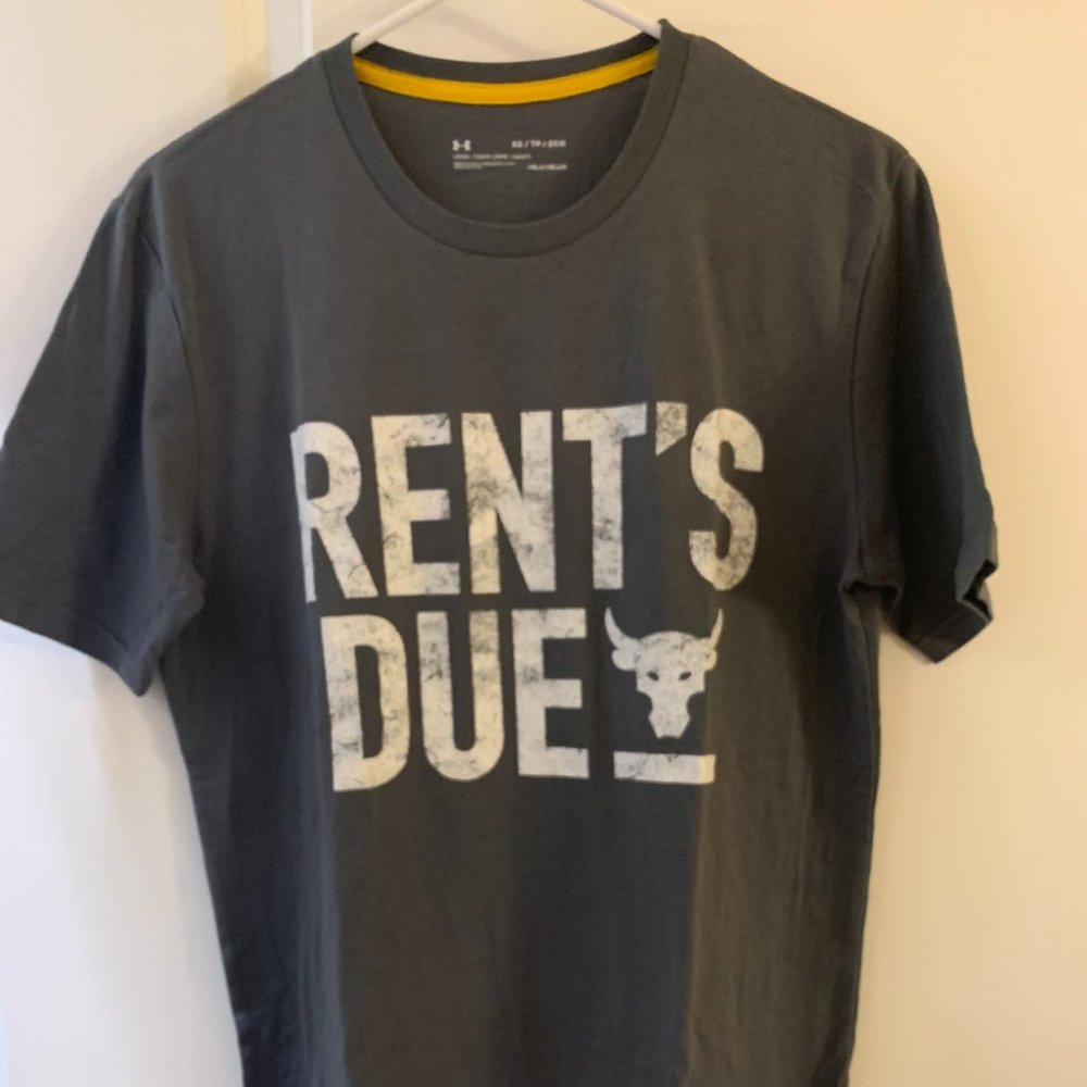 Under Armour TShirt Man, XS Grey "RENT'S DUE"